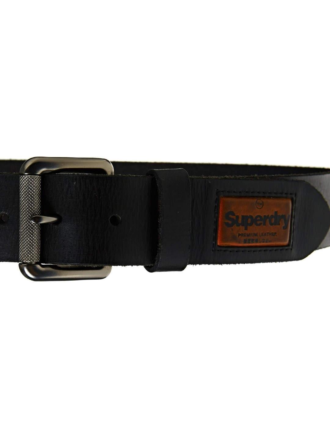 Cinturón Superdry de piel negro con hebilla para hombre