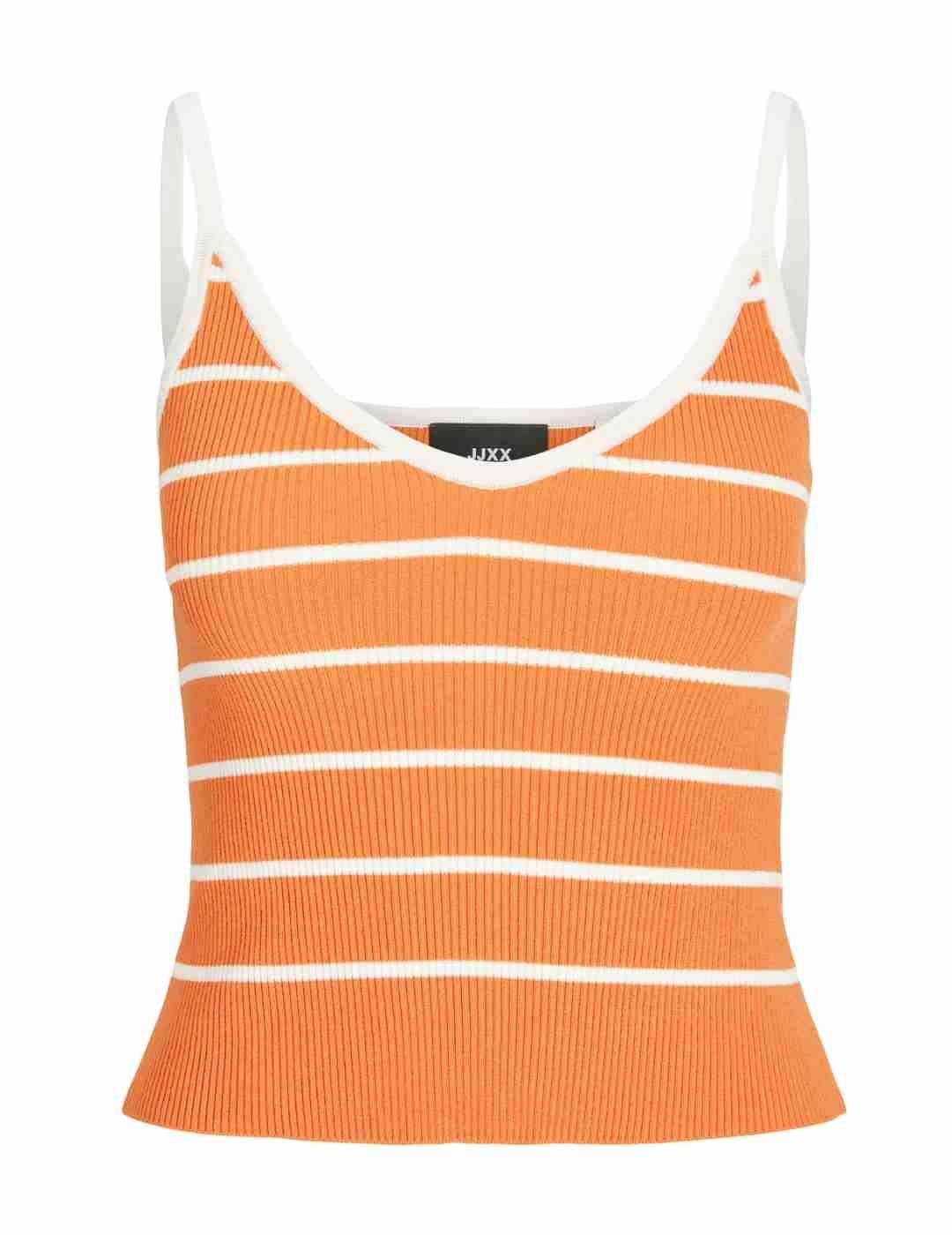 Camiseta JJXX Esther naranja raya blanca de tirantes mujer