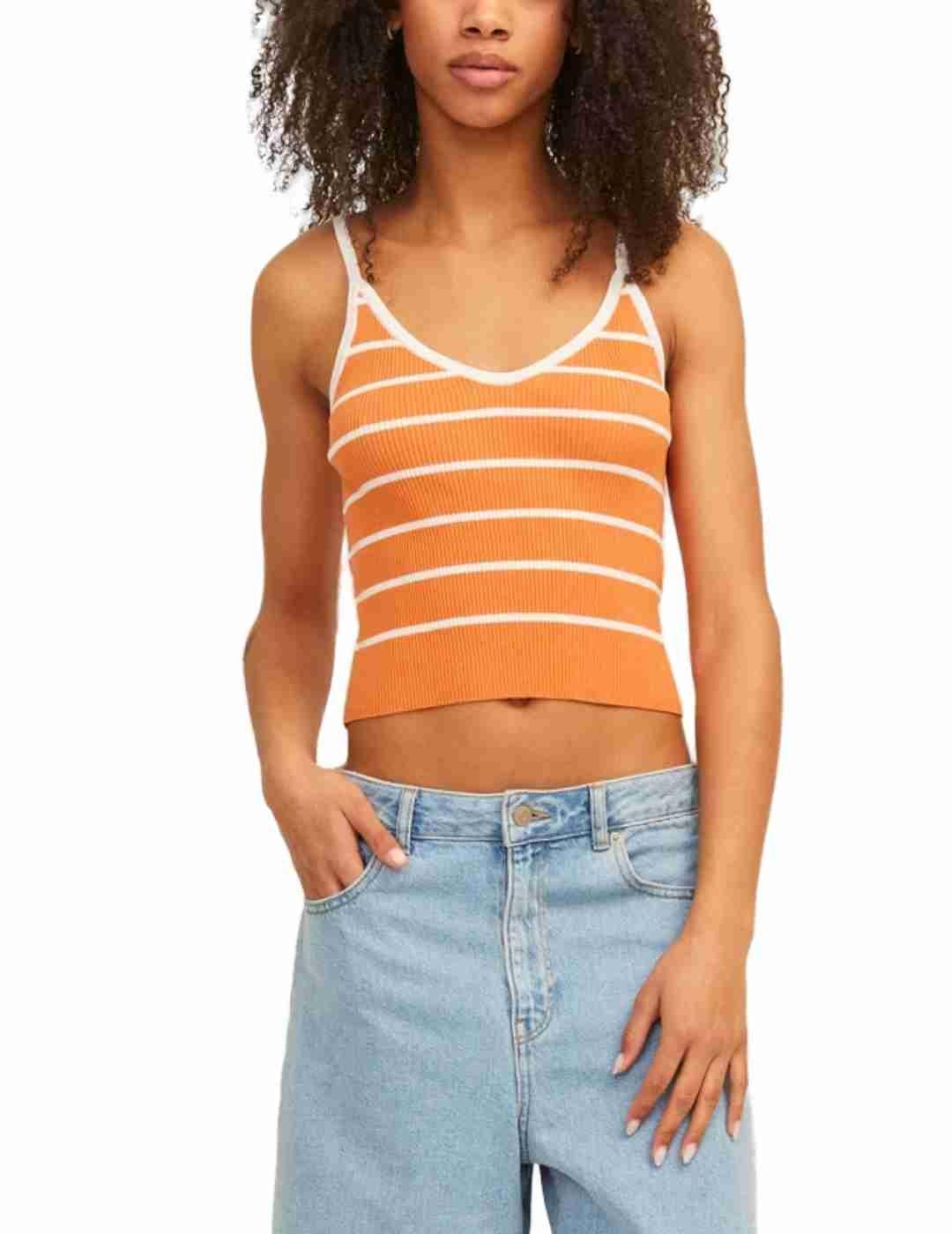 Camiseta JJXX Esther naranja raya blanca de tirantes mujer