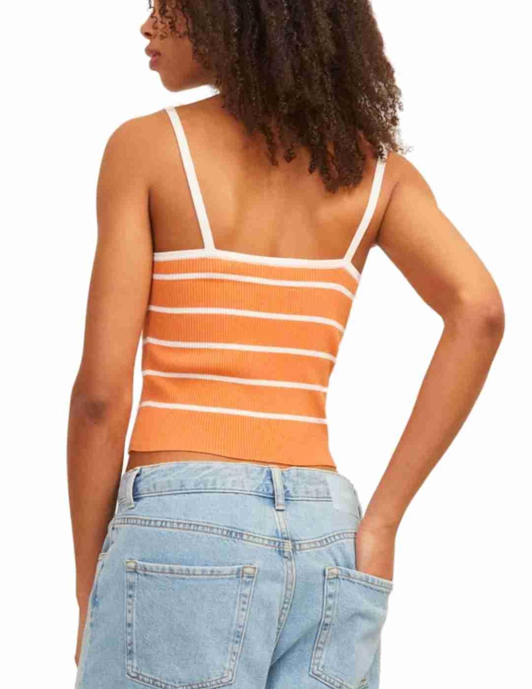 Camiseta JJXX Esther naranja raya blanca de tirantes mujer