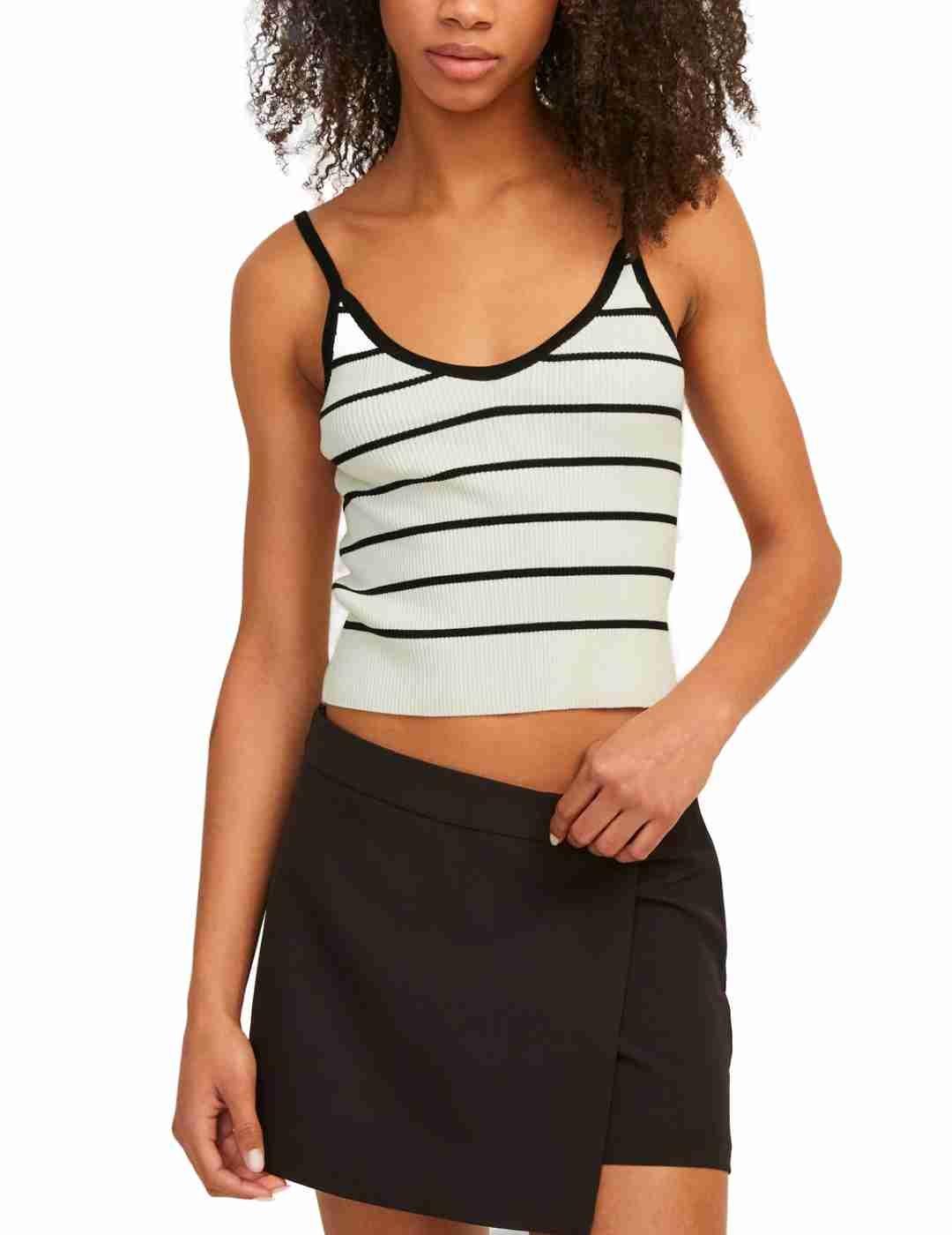 Camiseta JJXX Esther blanca raya negra de tirantes mujer