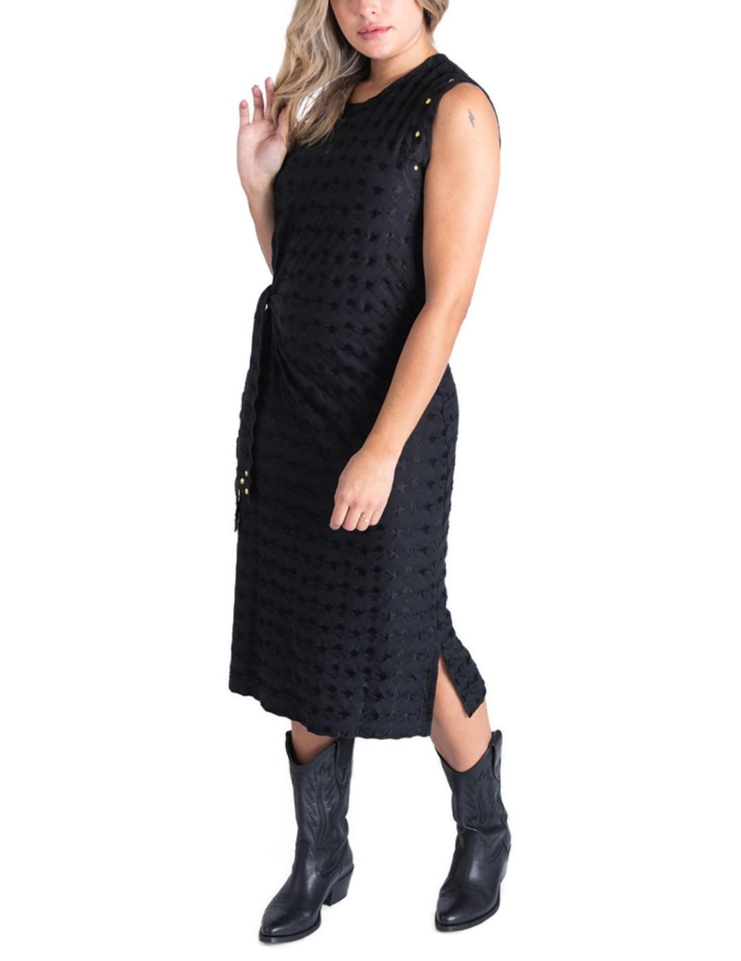 Vestido Animosa Rock Star negro bordado para mujer