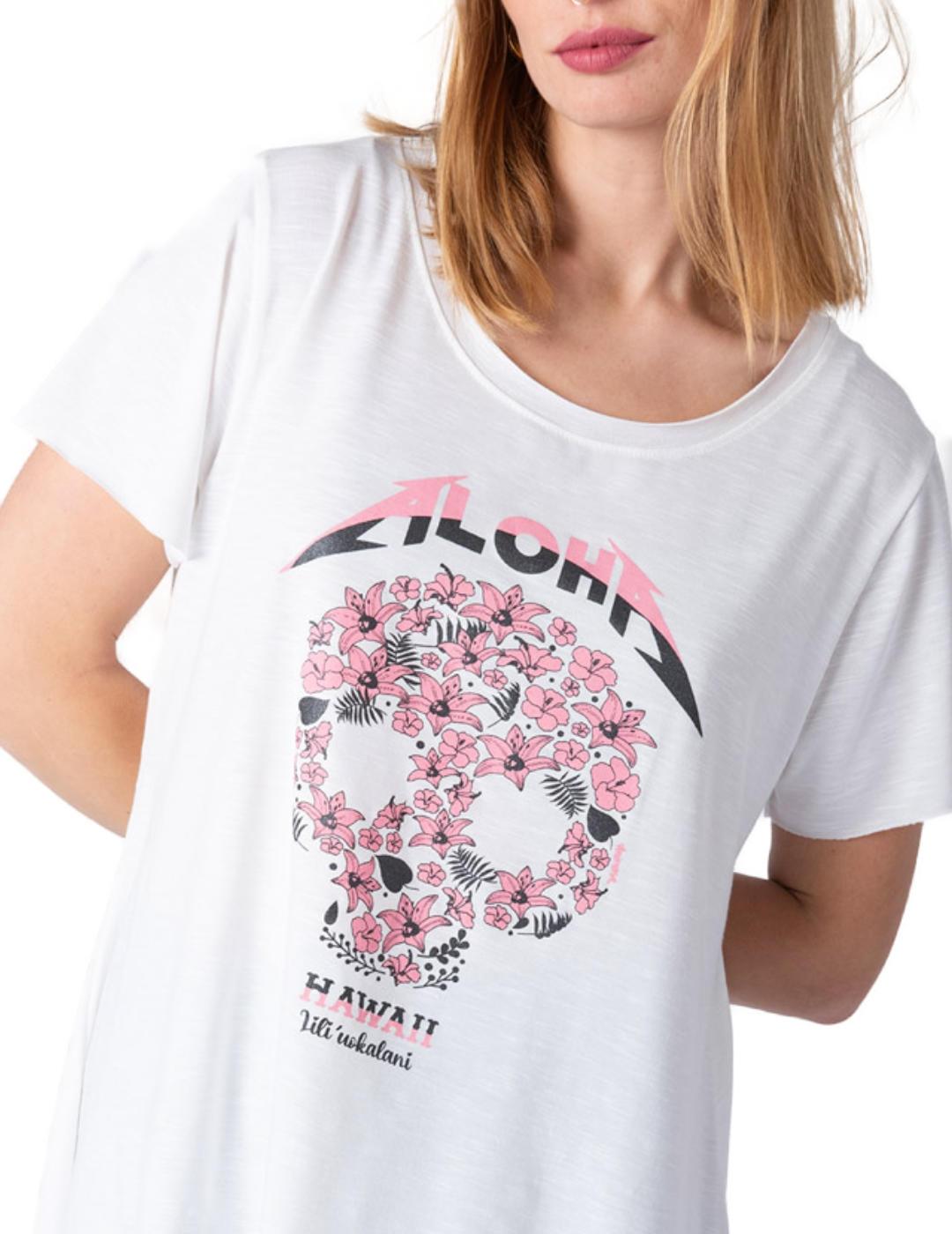 Camiseta Animosa Aloha Hawaii blanco manga corta para mujer