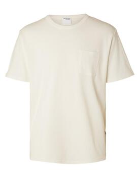 Camiseta básica Selected Sean beige manga corta para hombre