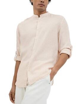 Camisa Selected Linen rosa palo cuello mao para hombre