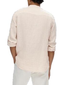 Camisa Selected Linen rosa palo cuello mao para hombre