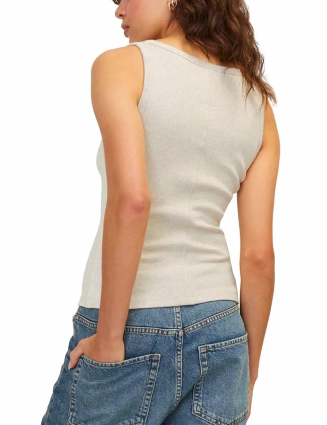Camiseta básica JJXX Fera beige de tirantes para mujer