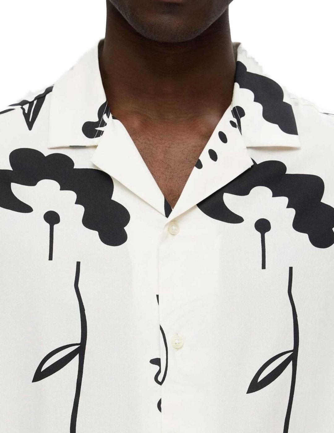 Camisa Selected blanco estampado manga corta para hombre