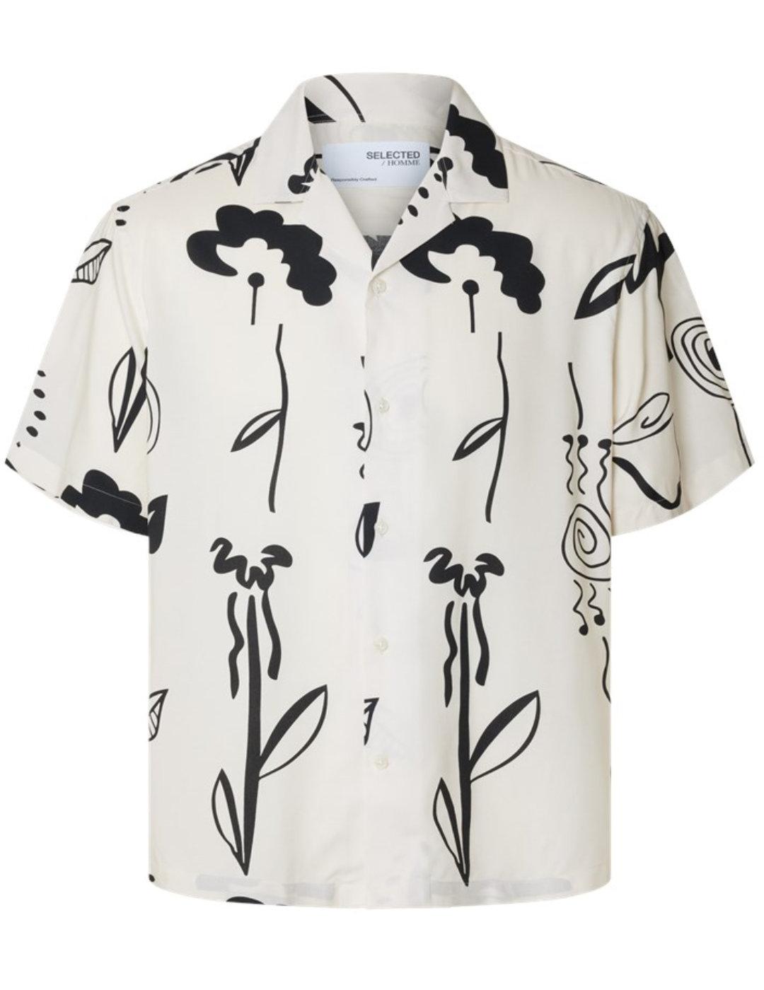 Camisa Selected blanco estampado manga corta para hombre