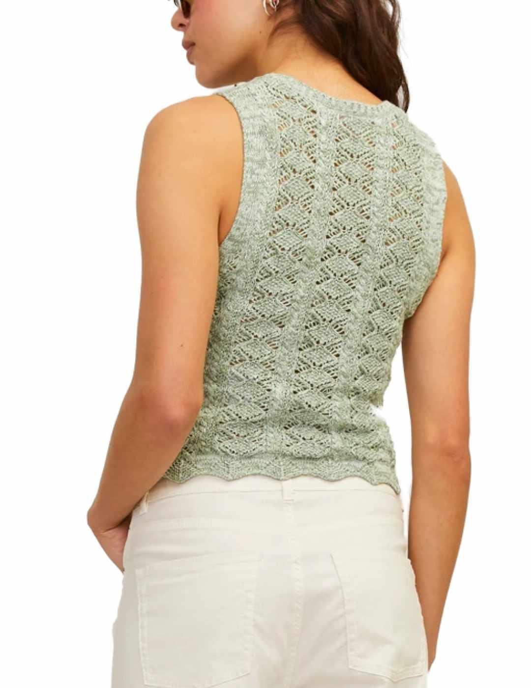 Camiseta JJXX Zuri punto crochet verde para mujer