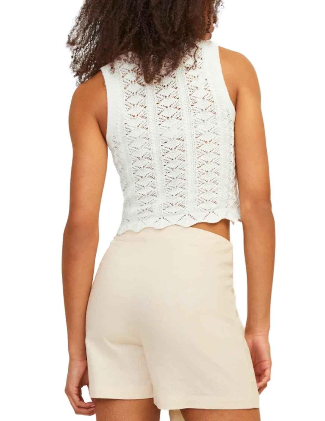 Camiseta JJXX Zuri punto crochet blanco roto para mujer