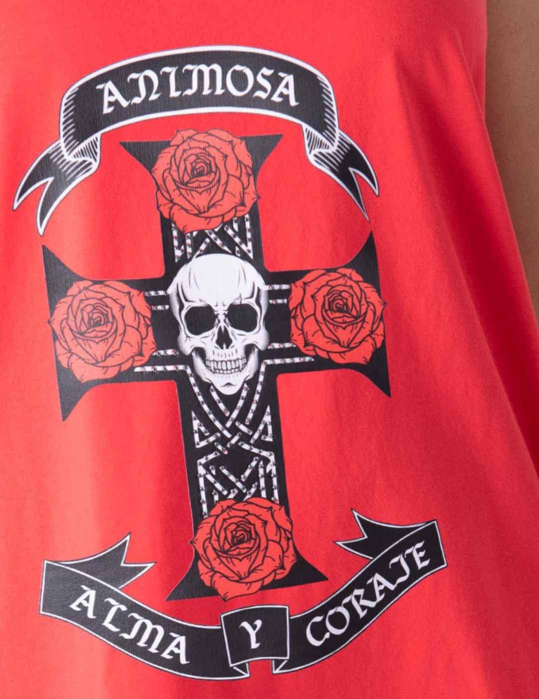 Camiseta Animosa Cruz rosas rojas tirantes para mujer