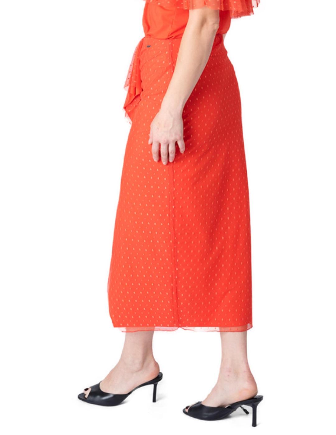 Falda midi Animosa Plumeti coral lunares para mujer