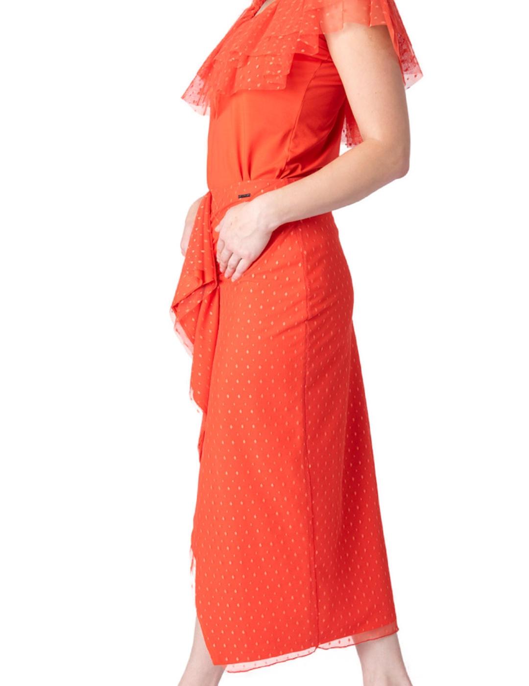 Falda midi Animosa Plumeti coral lunares para mujer