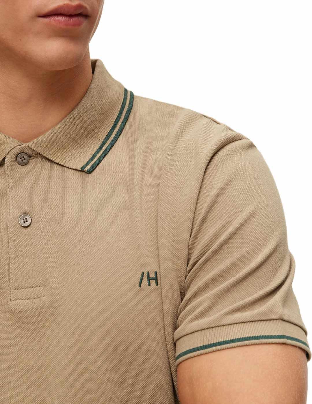 Polo Selected Dante beige de manga corta para hombre