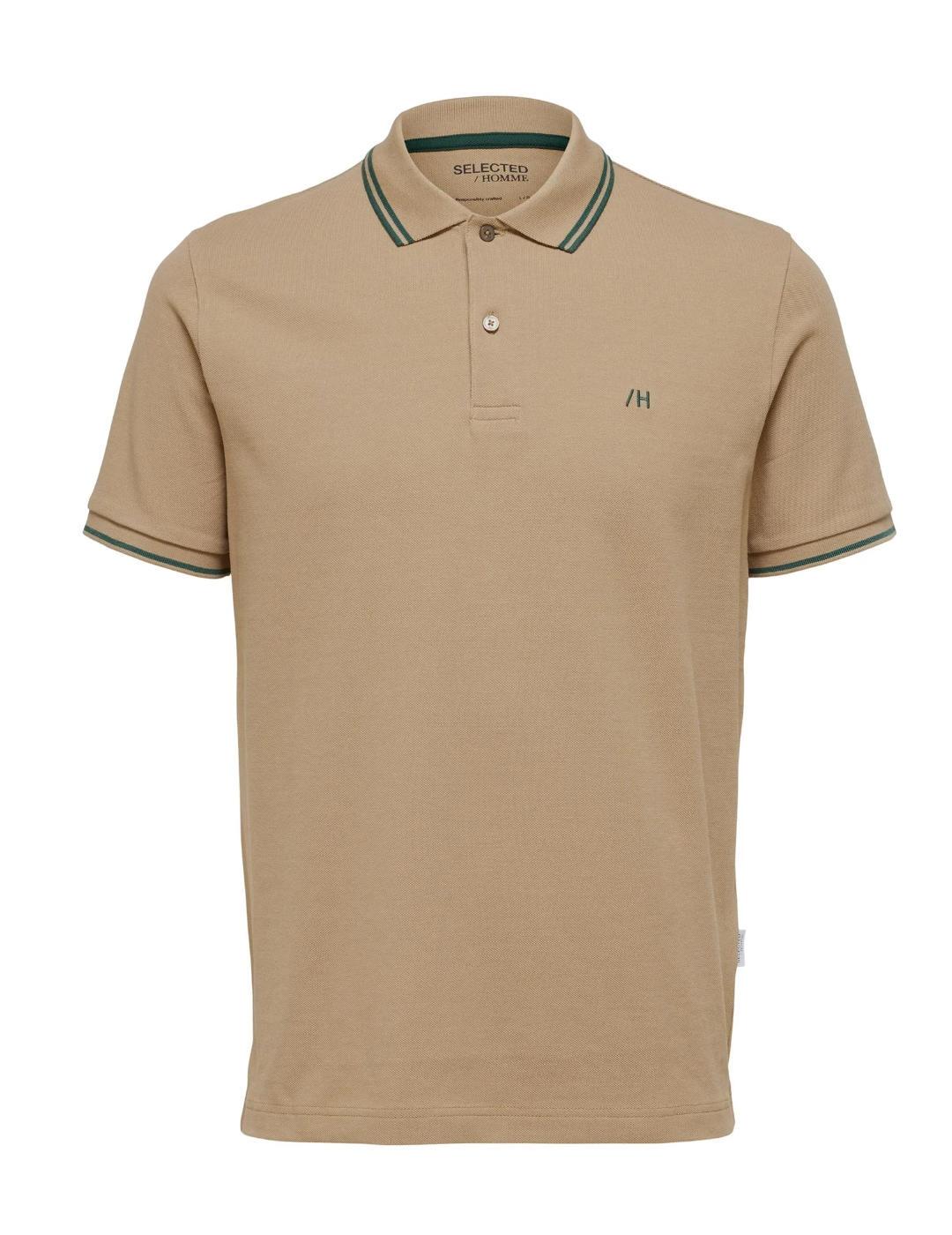 Polo Selected Dante beige de manga corta para hombre