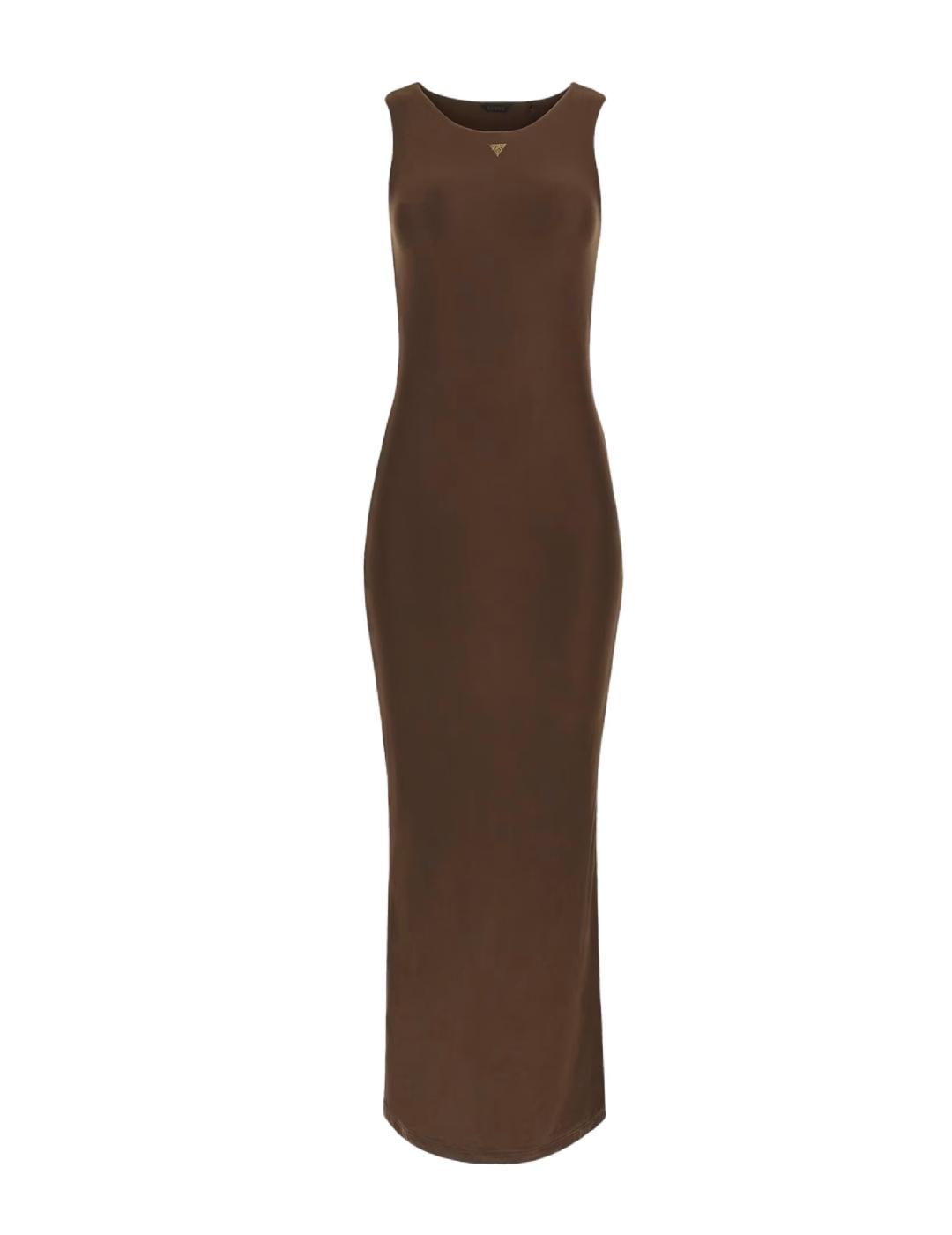 Vestido Guess Tank chocolate largo de licra para mujer