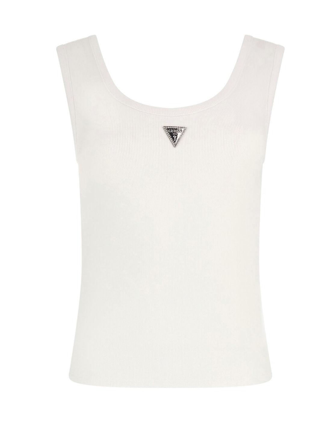 Camiseta Guess Ribbed blanco con tirantes anchos para mujer