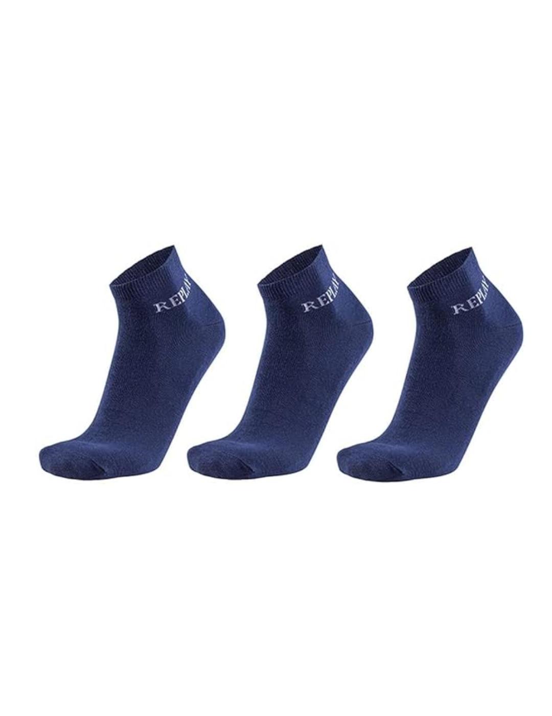 Calcetines tobilleros Replay pack3 azul marino logo unisex