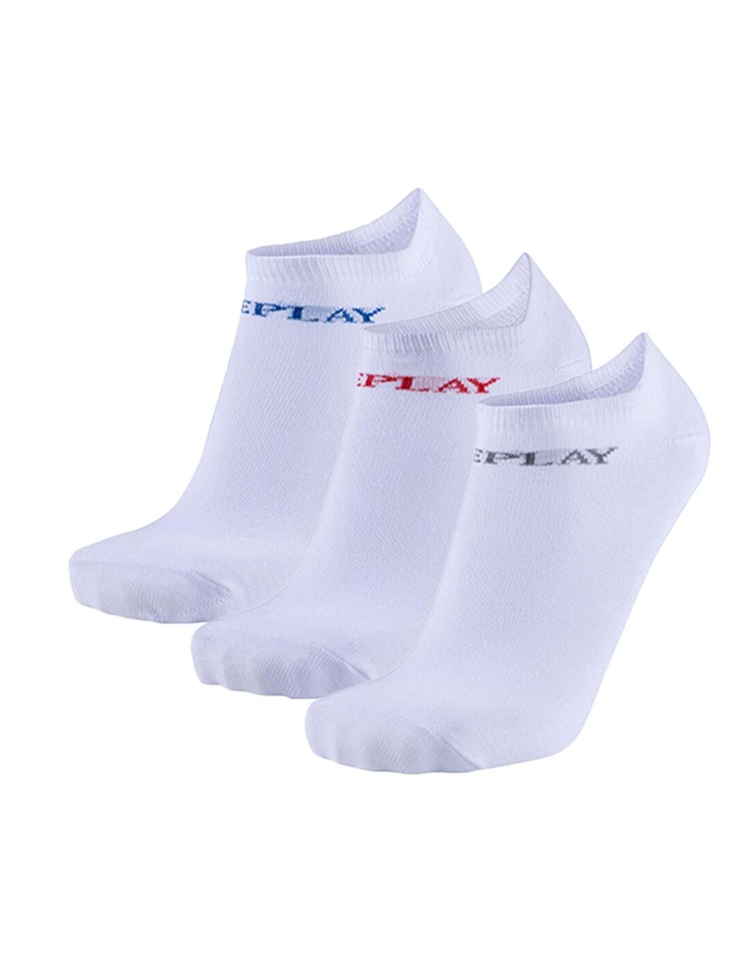 Calcetines tobilleros Replay pack3 blanco logotipo de hombre