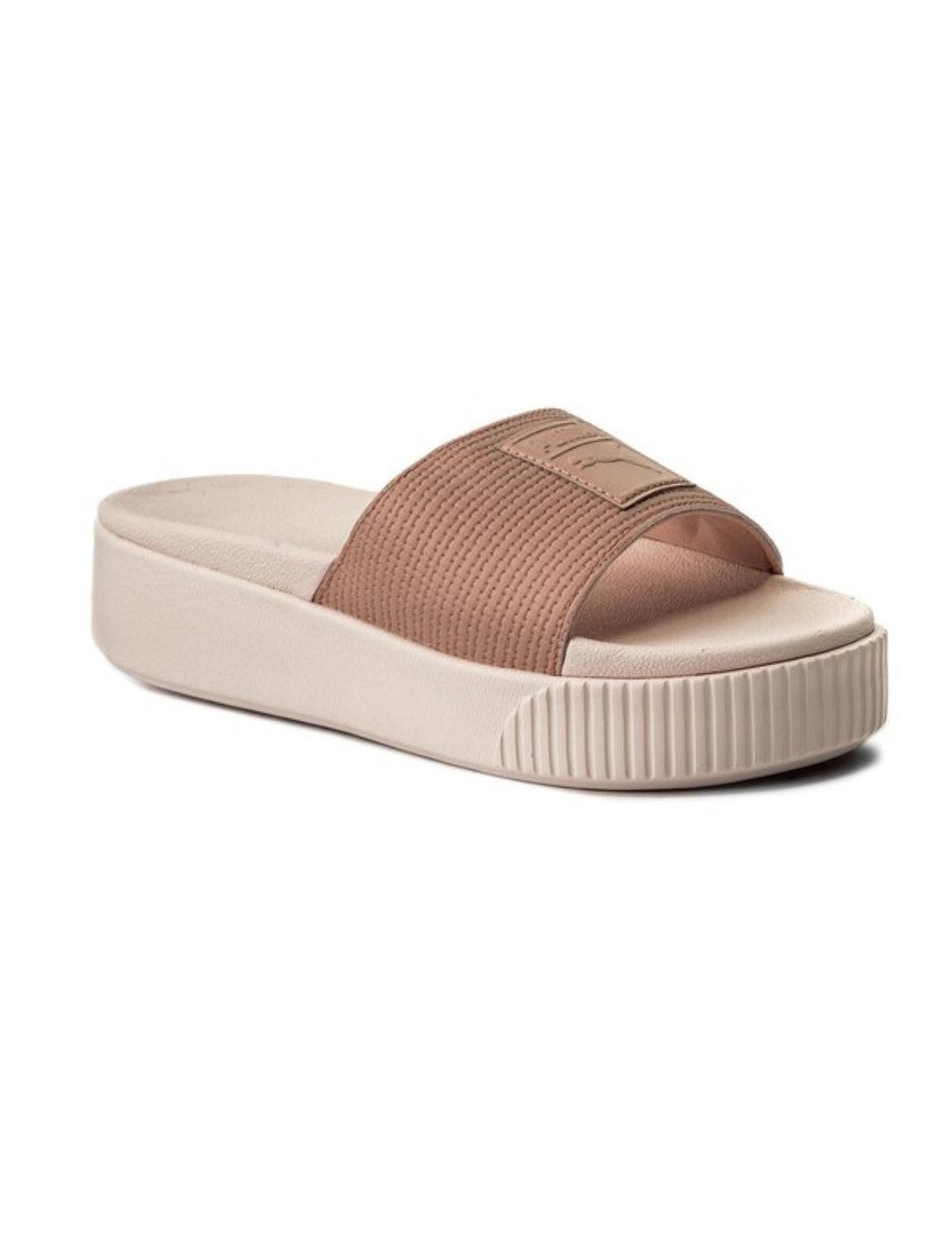 Chanclas Puma Platform beige logotipo para mujer