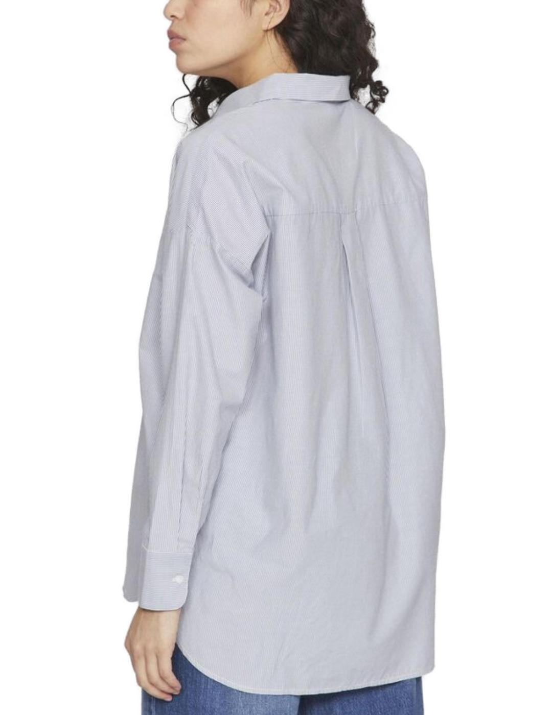 Camisa Vila Darma celeste raya blanca regular para mujer