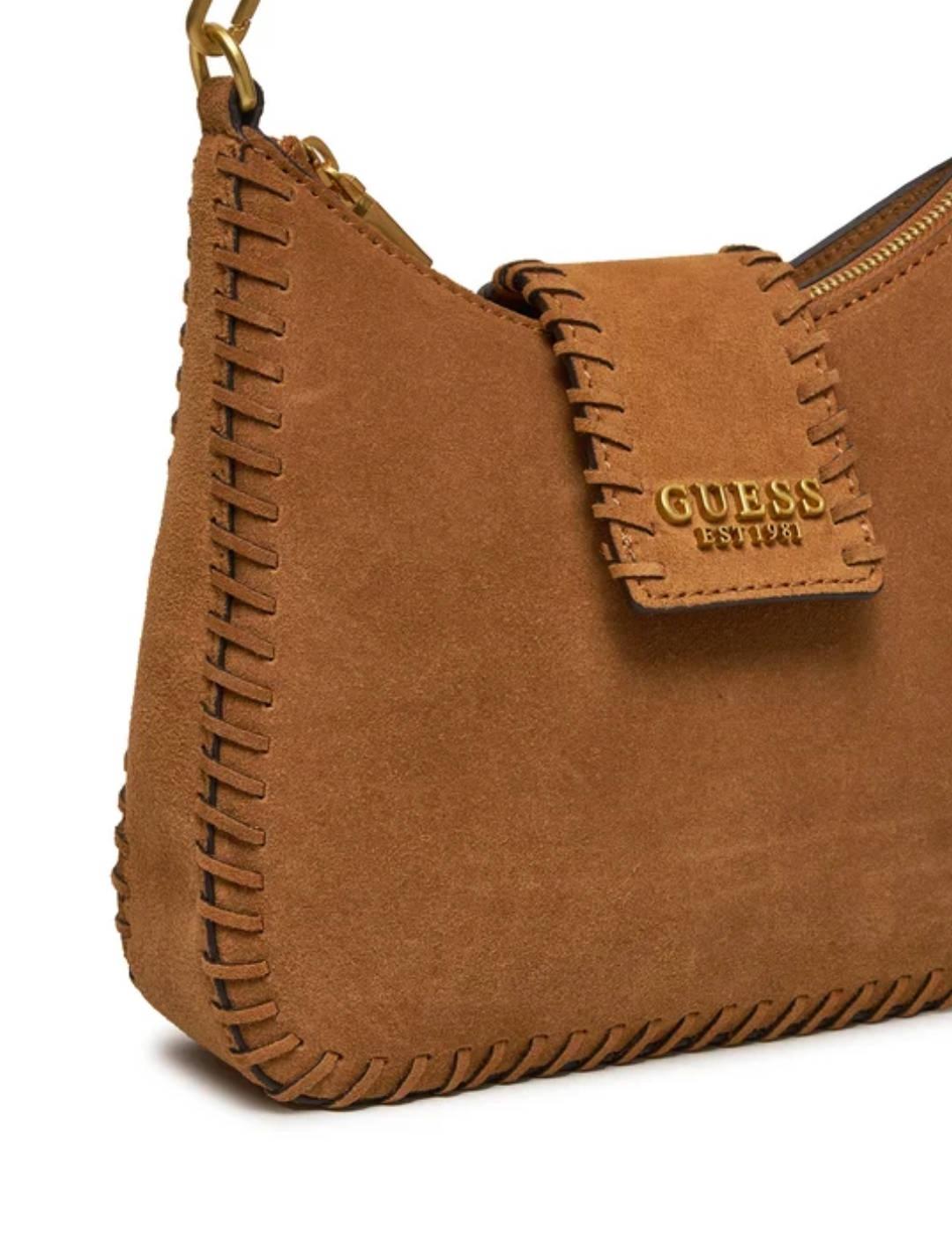 Bolso bandolera Guess Libera Hobo camel serraje para mujer