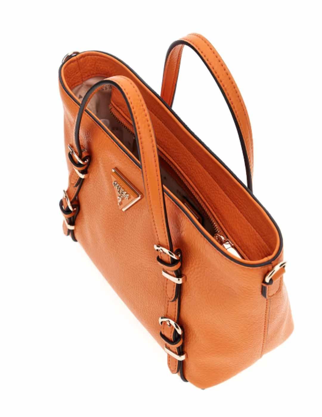 Bolso bandolera Guess Levia Satchel mini naranja de mujer