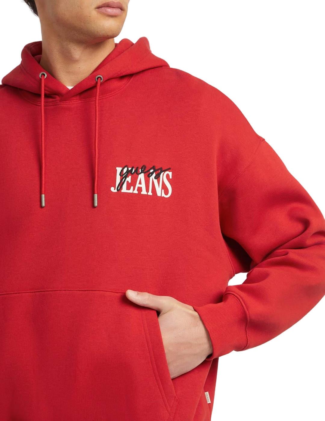 Sudadera Guess Jeans con capucha rojo regular fit de hombre