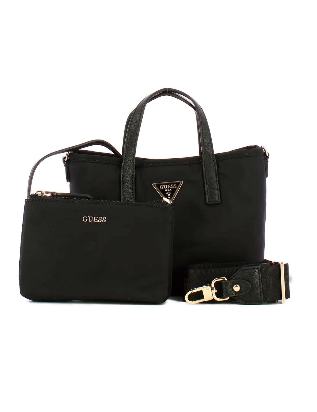 Bolso bandolera Guess Latona mini Tote negro para mujer