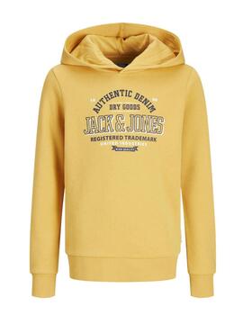 Sudadera Jack&Jones Junior Logo mostaza con capucha de niño