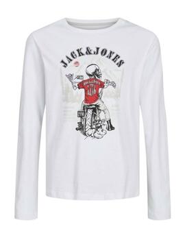 Camiseta Jack&Jones Junior Skull blanco manga larga de niño