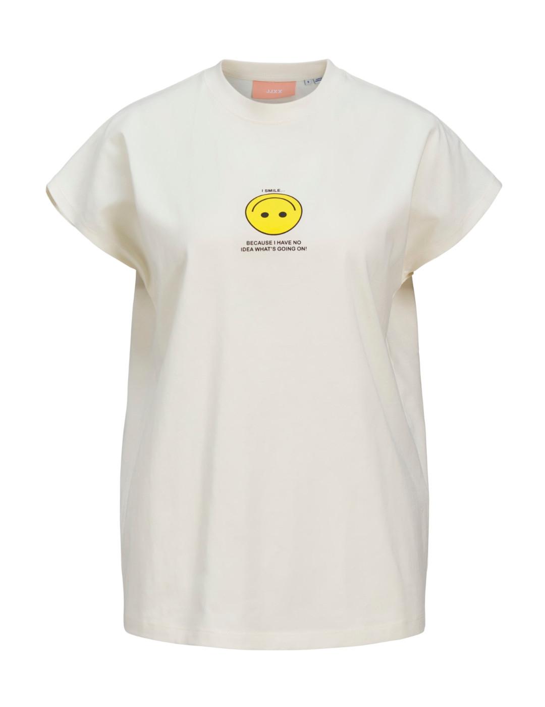 Camiseta JJXX Astrid blanca smile manga sisa para mujer