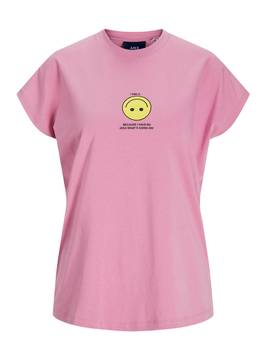 Camiseta JJXX Astrid rosa smile manga sisa para mujer