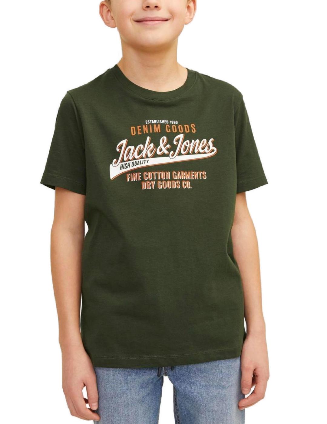 Camiseta Jack&Jones Junior Logo verde manga corta de niño