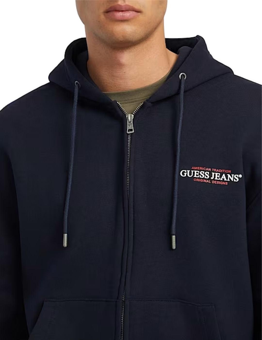 Sudadera Guess Jeans marino capucha y cremallera de hombre