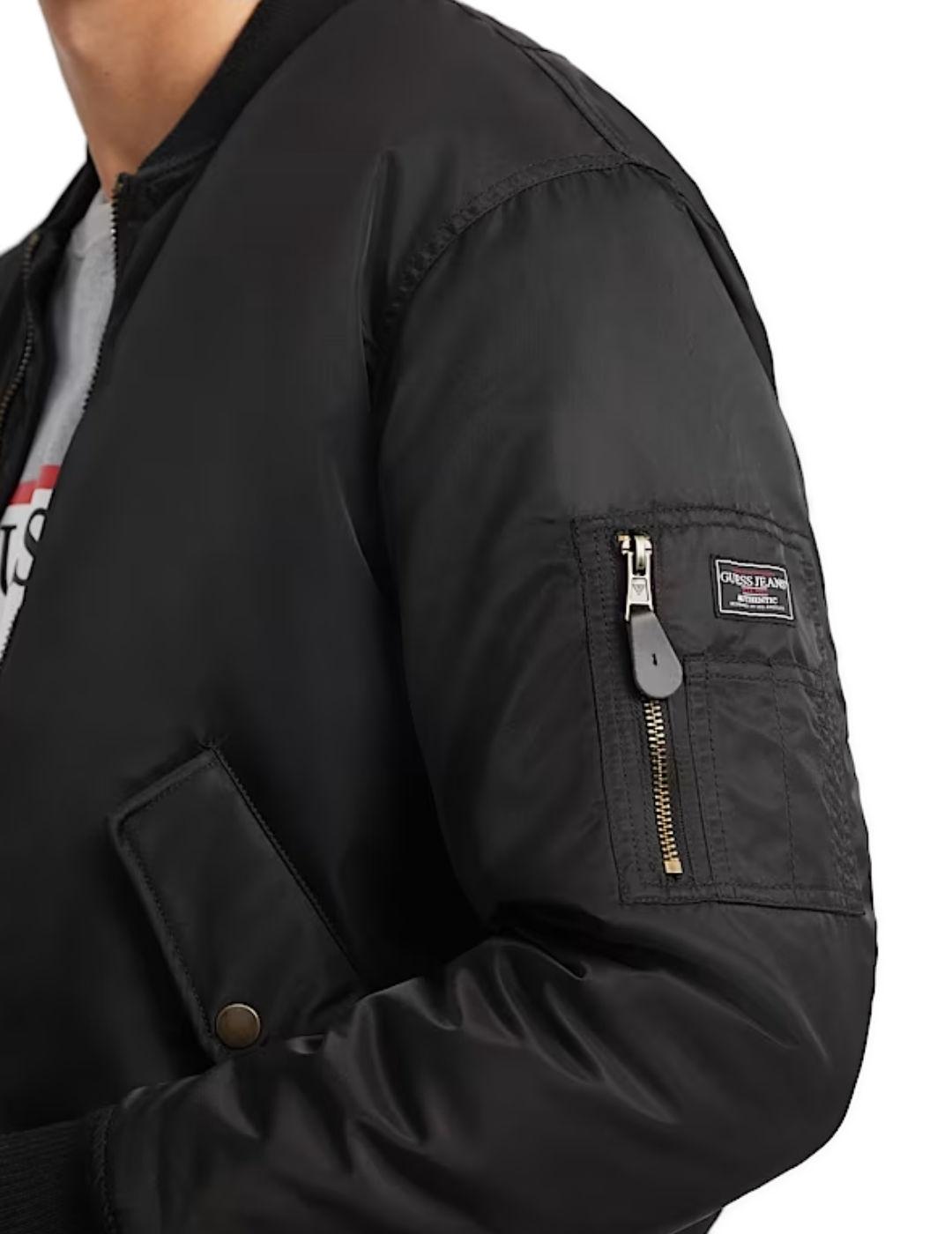 Chaqueta bomber Guess Jeans negro con cremallera para hombre