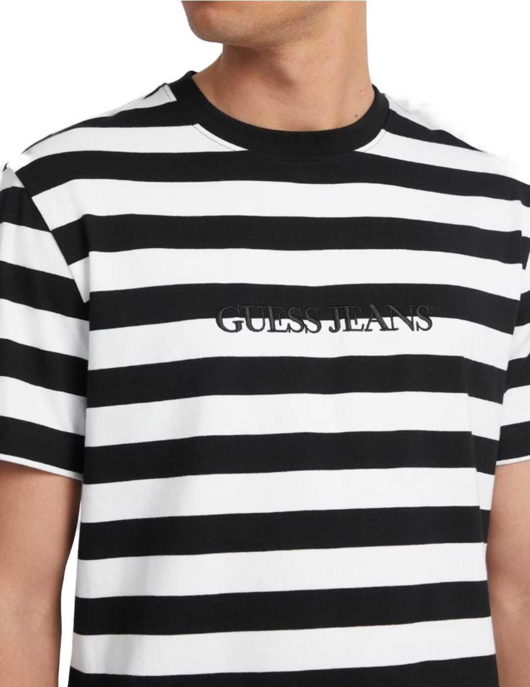 Camiseta Guess Jeans blanco y negro rayas manga corta hombre