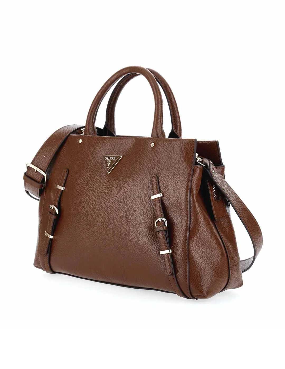 Bolso bandolera Guess Levia satchel chocolate para mujer