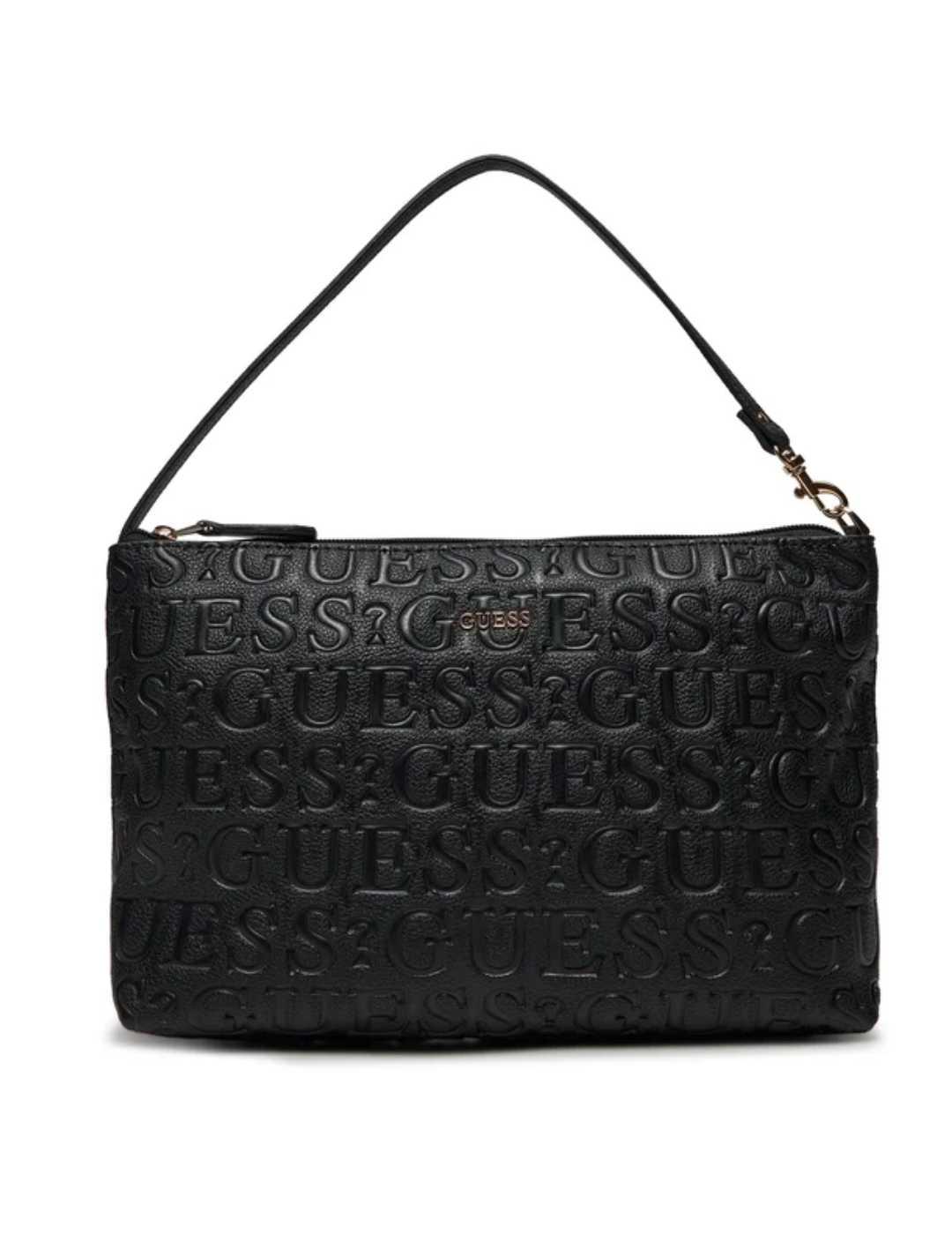 Bolso tote Guess Vikky II negro logo estampado para mujer