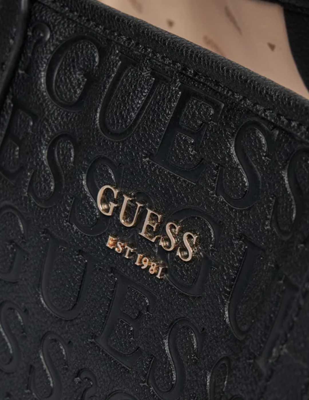 Bolso tote Guess Vikky II negro logo estampado para mujer