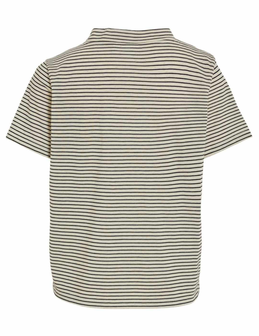 Camiseta Vila Nulla beige raya negro manga corta para mujer