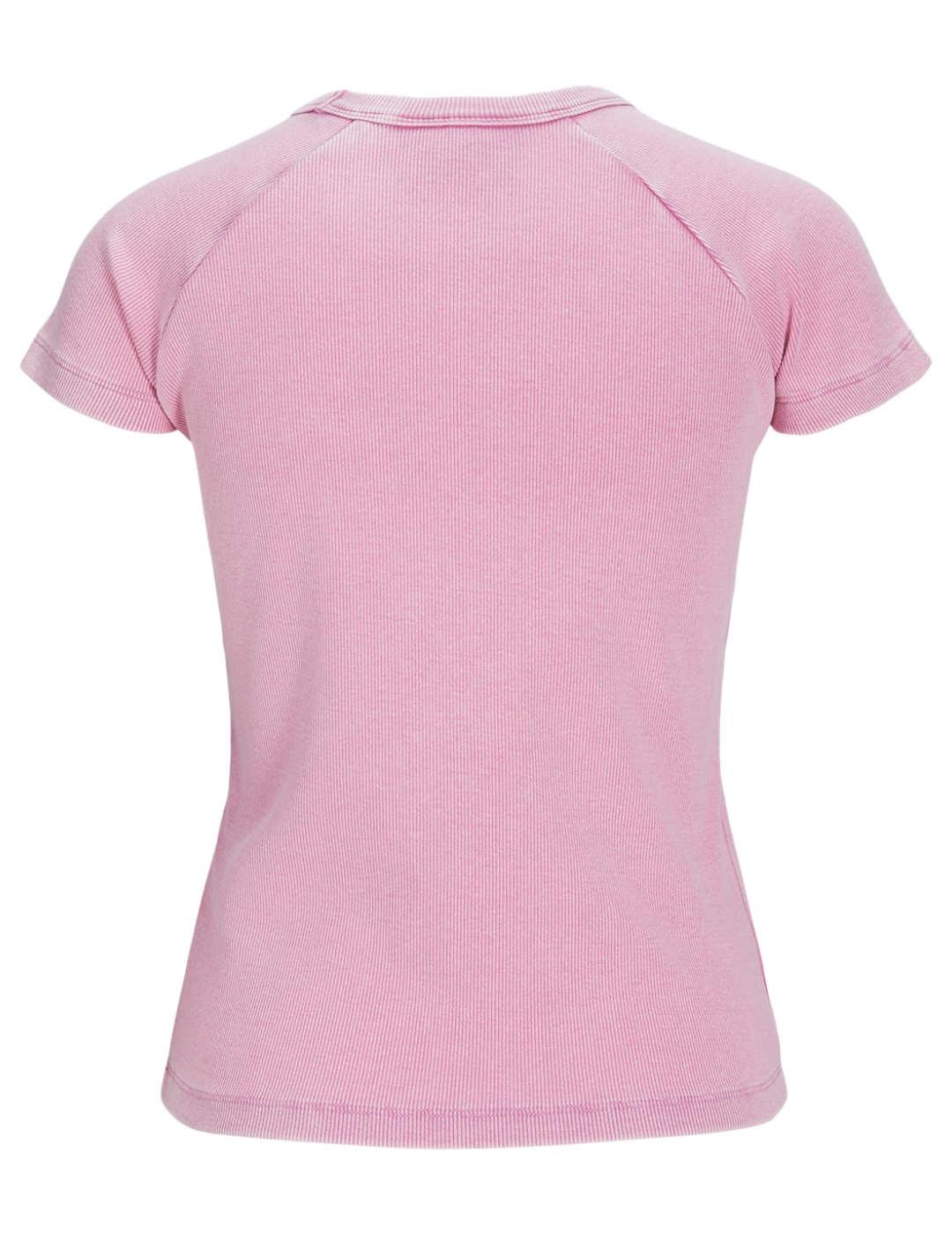 Camiseta de canalé JJXX Friend rosa manga corta para mujer