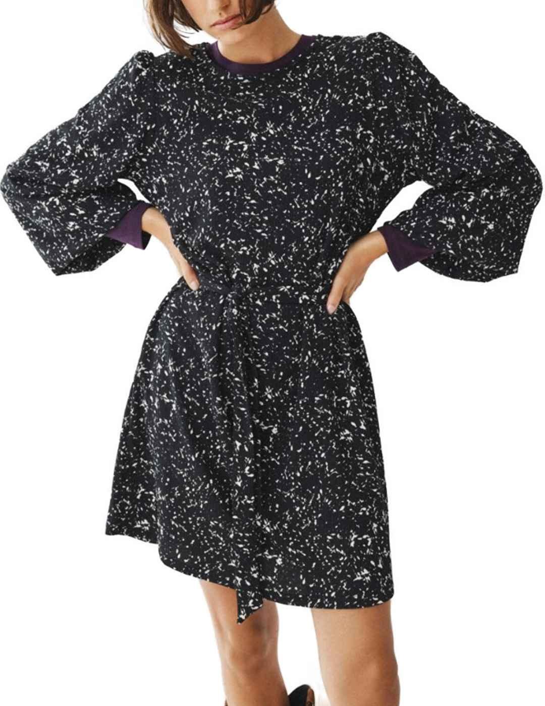 Vestido corto Vila Peffi negro estampado blanco para mujer