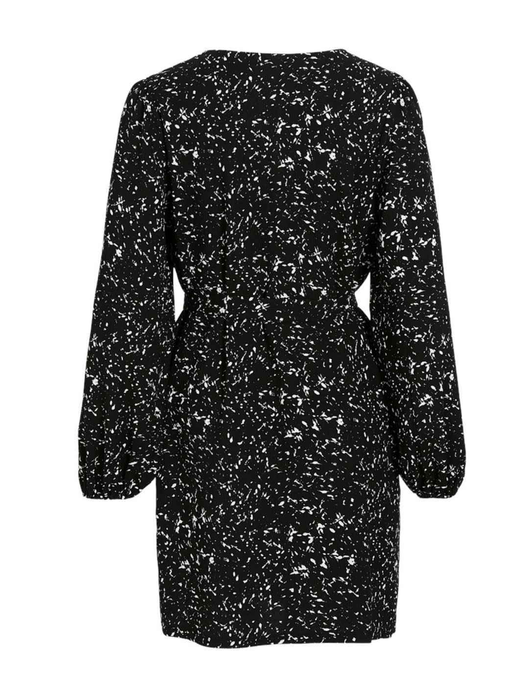 Vestido corto Vila Peffi negro estampado blanco para mujer