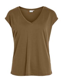 Camiseta Vila Modala camel manga corta cuello pico de mujer