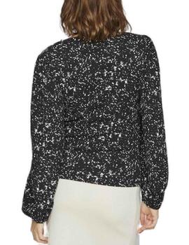 Blusa Vila Peffi negro estampado blanco manga larga de mujer