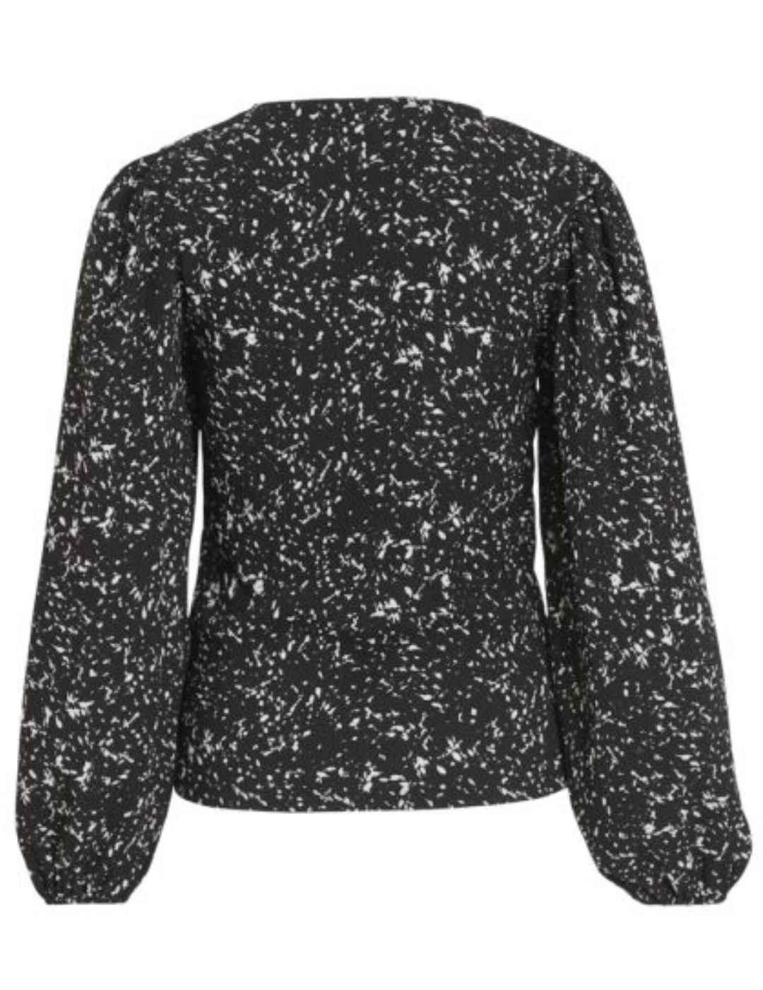 Blusa Vila Peffi negro estampado blanco manga larga de mujer