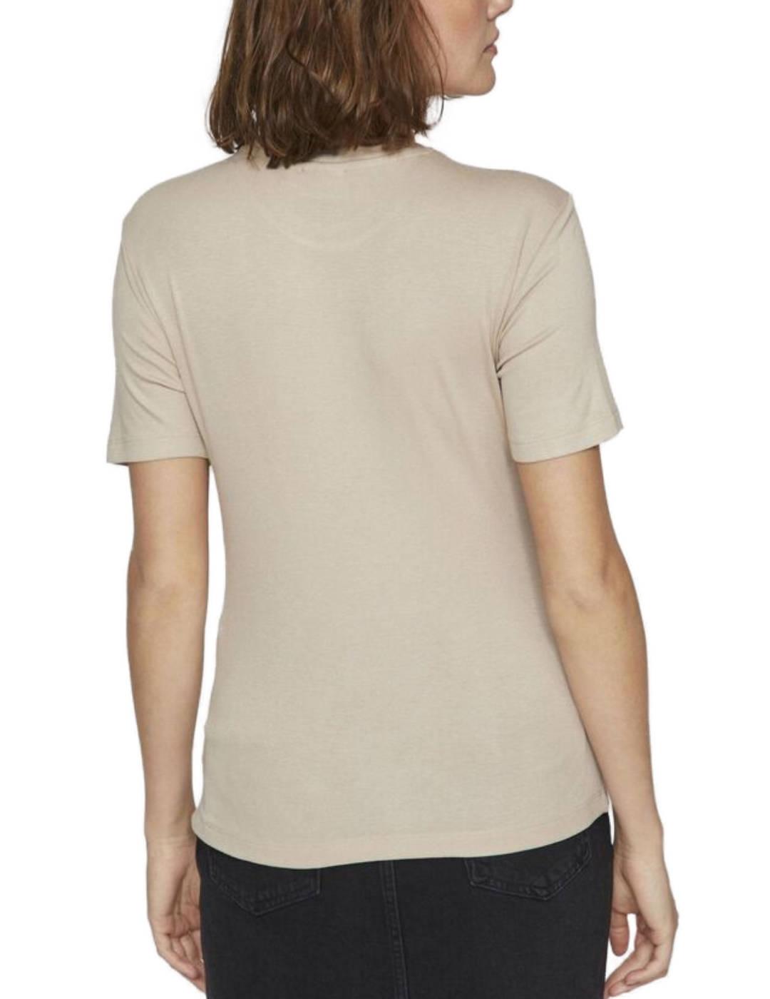 Camiseta básica Vila Alexia beige de manga corta para mujer