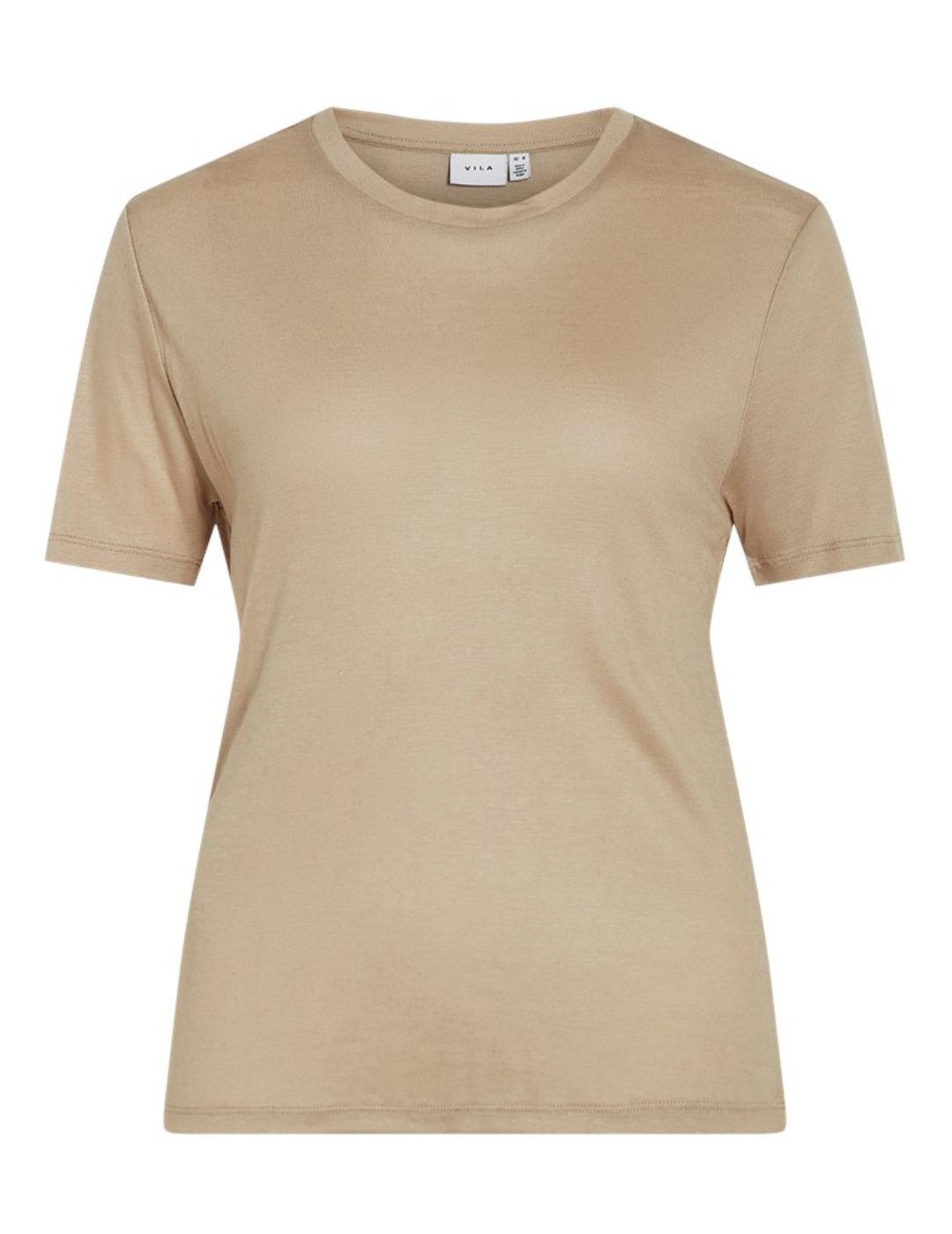 Camiseta básica Vila Alexia beige de manga corta para mujer